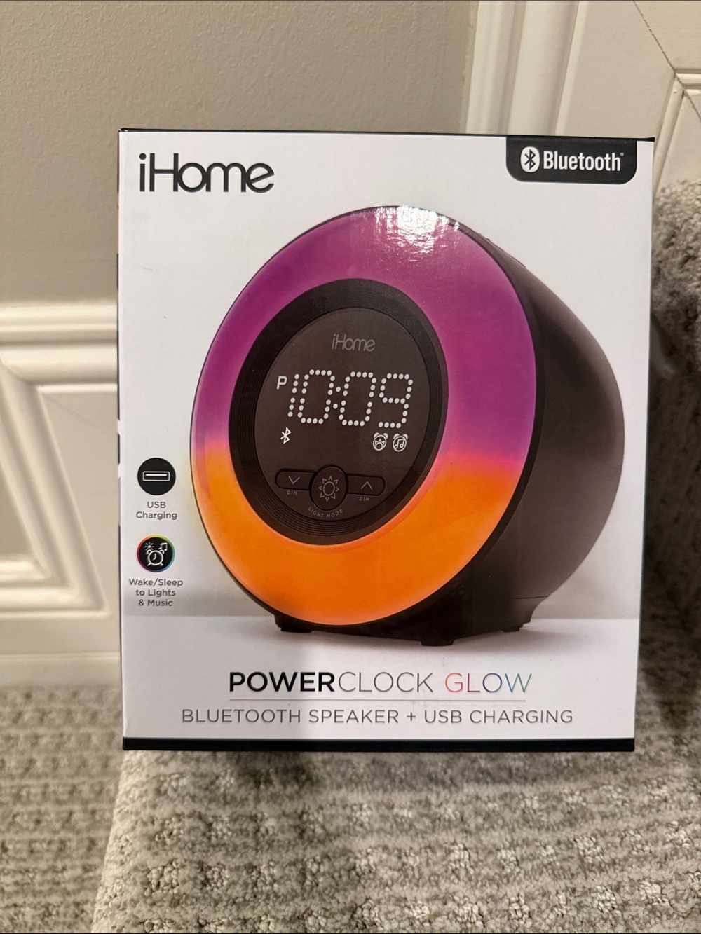 iHome Power Clock Glow Bluetooth Speaker + USB Charging